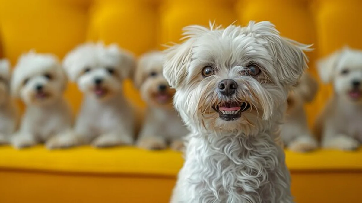 Uroczy maltański pies na jasnym tle