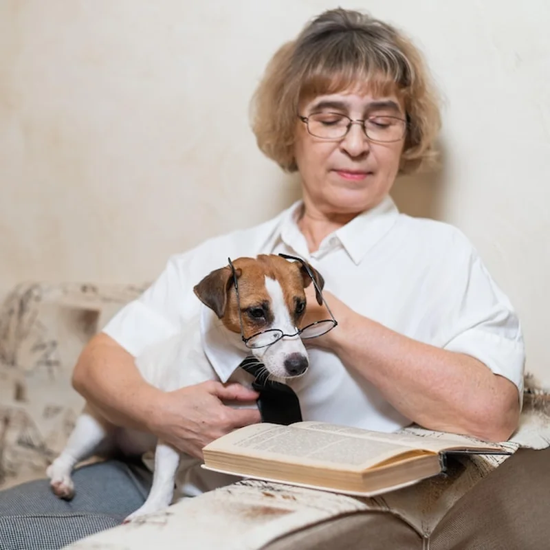Kobieta trzymająca psa w rękach