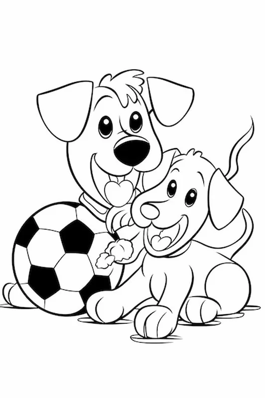 Dwie psy grające w piłkę nożną dla dzieci