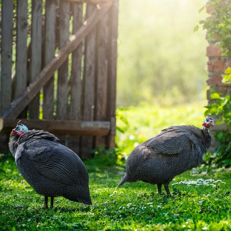 Perliczki na zielonej trawie