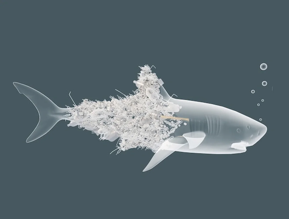 3D ilustracja odpadów z tworzyw sztucznych Shark